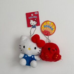 Hello Kitty and Octopus Plush Keychain - Red, White, and Blue ❤️💙